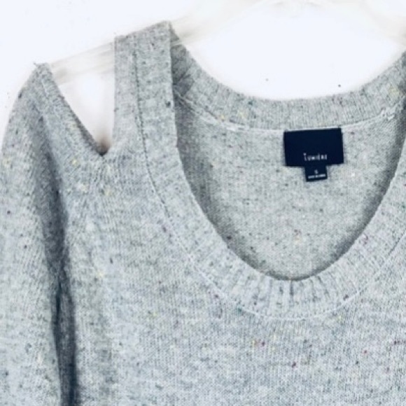 LUMIERE Gray Cold Shoulder Sweater V-Neck Donegal Knit Size S - Picture 9 of 10